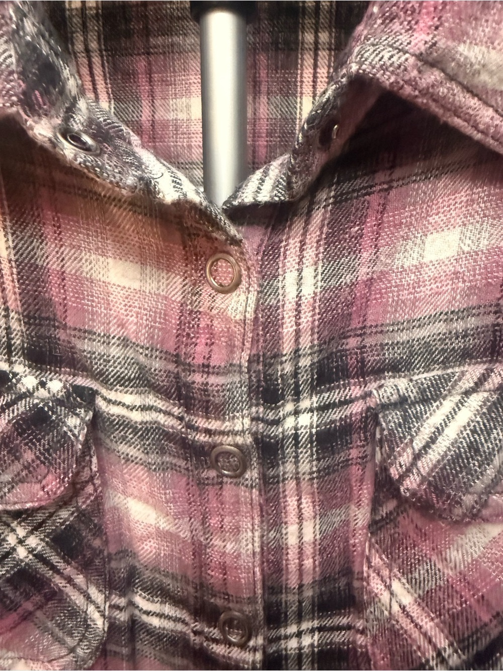 Miley Cyrus & Max Azria Pink Black White Plaid Long Sleeve Shirtdress - Picture 2 of 4